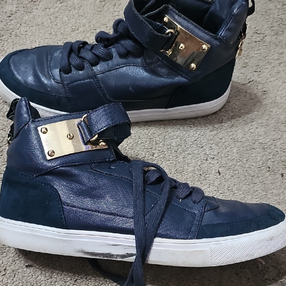 Madden Girl Dark Blue High-Tops with Metallic Accents